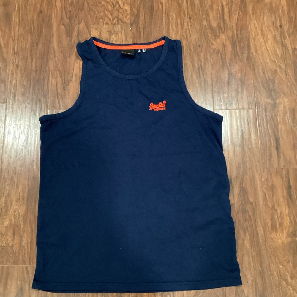 Superdry Men's Tank Top Black With Orange Trim Size 2XL